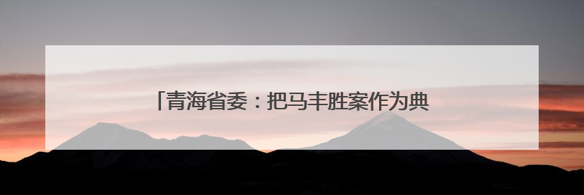 青海省委：把马丰胜案作为典型案例，以身边事教育身边人